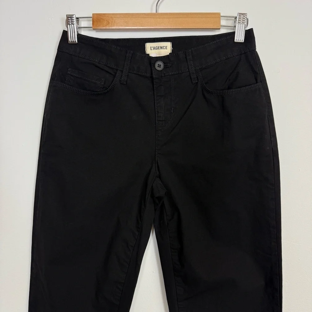 L'Agence Pants Womens 23 Black Mirabel Mid Rise Flight Pant Elastic Hem Cotton